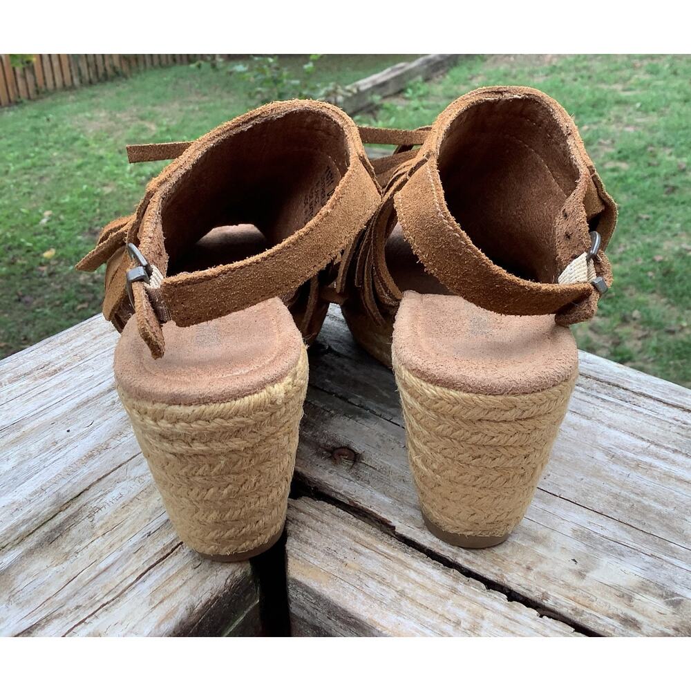 Minnetonka Suede Fringe Wedge Sandals Brown Jute Boho Espadrille Size 7 - Picture 5 of 7